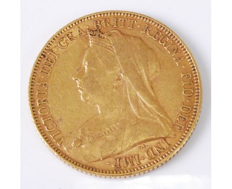 Great Britain, 1901 gold full sovereign, Victoria "jubilee" head, rev; St George and Dragon above Melbourne mint mark with da