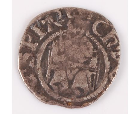 England, Henry VIII (1509-1547) silver penny, Durham mint, obv; crowned seated portrait of king, rev; quartered shield with l