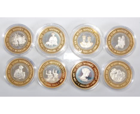 Great Britain, a set of eight H.M. Queen Elizabeth The Queen Mother silver proof commemorative coins, denominations include $