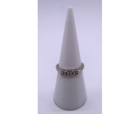 White gold 3 stone diamond ring - Size L½ 