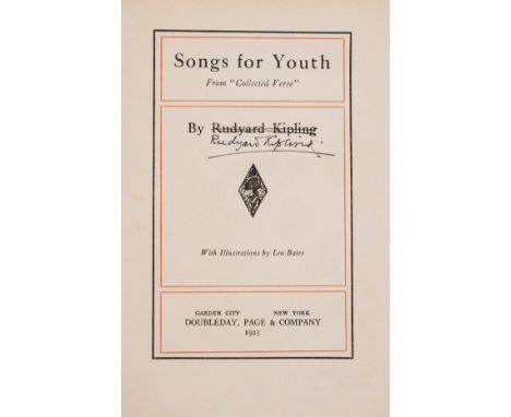 Kipling (Rudyard) Songs for Youth, first American edition, signed by the author to title, colour plates, very light browning 