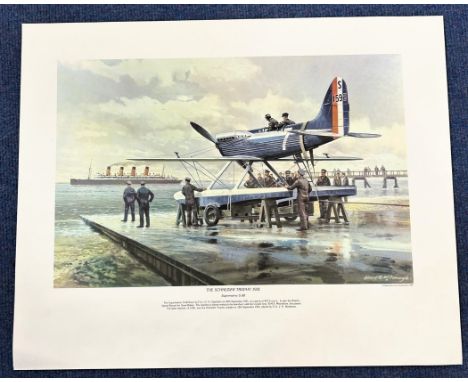 Aviation. Kenneth McDonogh colour Print Titled The Schneider Trophy. Unsigned. Un-Numbered. Good condition. All autographs co