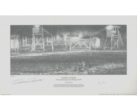 WWII RAF Wg Cdr Ken Rees (Great Escapist) and Artist Richard Taylor Signed 4/76 Black and White Print Titled Coming Up Short-