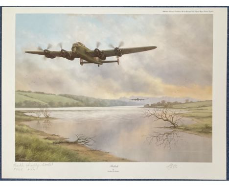 WWII Dambuster Colin Cole and Keith (Softy) Stretch Signed Colour Print Titled Prelude by Geoffrey Herickx. Signed in pencil.