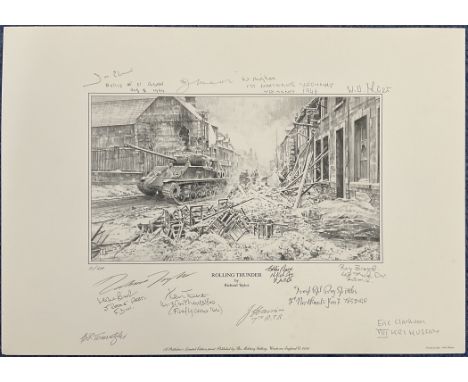 Richard Taylor Multi-Signed Limited Edition Print Titled Rolling Thunder by Richard Taylor Signed by The Artist Plus 12 Veter