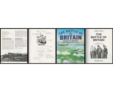 WW2 11 RAF Veterans Signed Derek Wood Hardback Book Titled The Battle of Britain. Signed on Title Page by Geoffrey Wellum, To