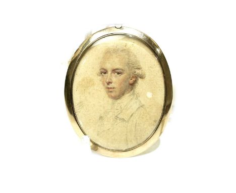 Attributed to John Smart(1741-1811)"Mr Aguilar"; a portrait miniature, with powdered wig worn en queue,watercolour on paper,5