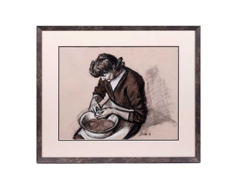 Norman Stansfield Cornish (1919-2014)"Peeling Vegetables"; portrait of the artist's wife Sarah peeling potatoes,signed and da