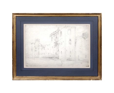 John Varley(1778-1842)Caernarfon Castle,signed,pencil sketch drawing,134 x 51.5cms, in frame.