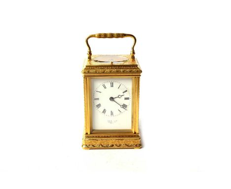 Drocourt, Paris: a 19th Century French gilt brass repeating carriage clock, retailed by Hawley &amp; Co, Regent Street London