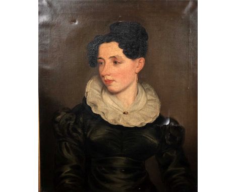 Early 19th Century British School"Mrs Bennett"; three-quarter length portrait of a Georgian lady, her hair worn à la chinoise