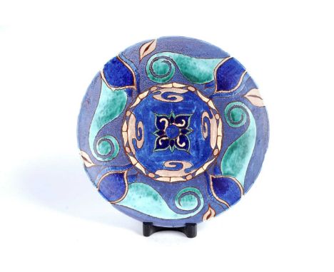 A rare Clarice Cliff 'Inspiration Persian' charger, circa 1930, signed to verso, painted in shades of turquoise, blue and yel