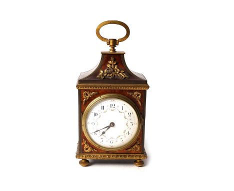 A 19th Century French tortoiseshell Pendule d'Officier mantel timepiece, by A&amp;N, France, the circular white enamel Arabic