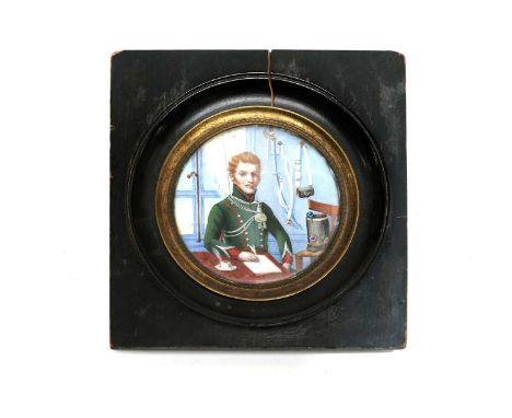 19th Century French School Portrait miniature of a French Napoleonic Cavalry Officer, watercolour on ivory, 8.5 x 8.5cms, in 