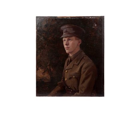 Frank Charles King(1877-1955)Portrait of a Great War soldier- an officer of the Territorial Royal Artillery,signed,oil on can