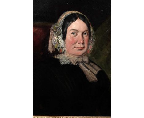 Mid 19th CenturyPortrait of a Pro-Abolitionist Lady; bust-length, seated, wearing a lace cap, by her arm a volume of Uncle To