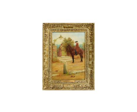 George Goodwin Kilburne RI, ROI, RMS(1839-1924)"At the Gate",signed and dated 1895,oil on panel,24 x 16cms, in frame.