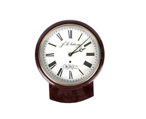 J.B. Anthony, St. Ives: a late 19th Century mahogany single fusee drop dial wall timepiece, having a 10" white enamel dial wi
