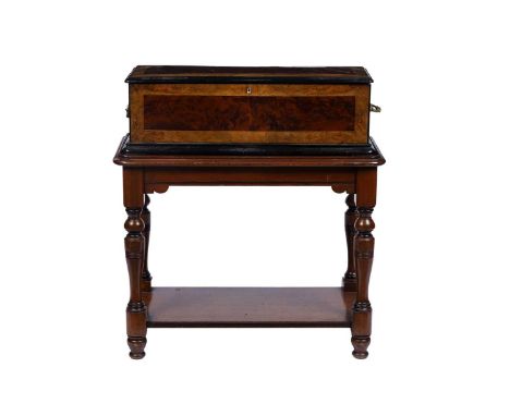 Nicole Frères, Geneve and London: a fine 19th Century amboyna and walnut cased cylinder music box, the 29cms cylinder numbere