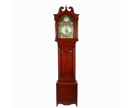 A Victorian mahogany longcase clock, c.1880, the silvered Roman dial with subsidiary date and seconds dial, pierced brass spa