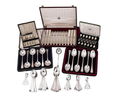 
	
		A COLLECTION OF SILVER FEATHER EDGE PATTERN FLATWARE
		VARIOUS MAKERS AND DATES
		To include: a cased set of six Edwardi