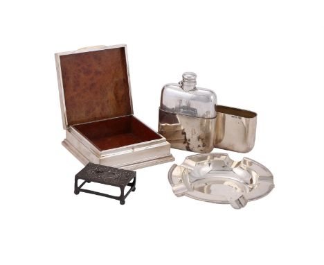 
	
		A COLLECTION OF SILVER ITEMS
		To include: a Victorian spirit flask by Thomas Johnson II, London 1877, engraved WL, with