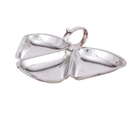 
	
		A SILVER TREFOIL SHAPED DISH
		J. DIXON &amp; SONS, SHEFFIELD 1930
		With a loop handle
		22cm (8 3/4in) long
		548g (17