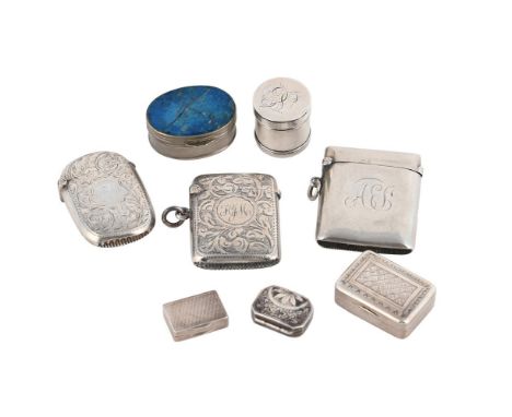 
	
		A COLLECTION OF SILVER BOXES
		To include: a George III rectangular vinaigrette by Joseph Ash I, Birmingham 1803, the co