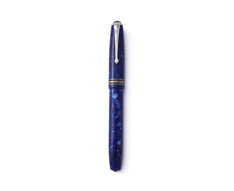
	
		CONWAY STEWART, WEBSTER&#39;S PEN SHOP, 30TH ANNIVERSARY 
		A BLUE RESIN FOUNTAIN PEN 
		Cap and Barrel: The marbled blu