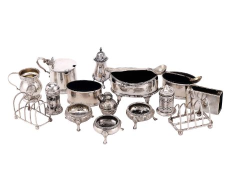 
	
		A COLLECTION OF SILVER CRUET ITEMS
		To include: an oval salt by Thomas Bradbury &amp; Sons, Sheffield 1927, with a reed