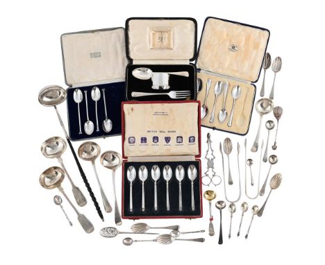 
	
		A COLLECTION OF SILVER FLATWARE
		To include: a pair of George III Old English pattern sauce ladles by James Darquits, L