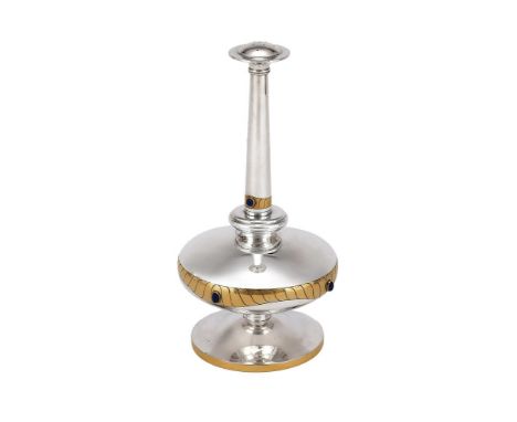 A SILVER AND SILVER GILT ROSE WATER SPRINKLER PADGHAM &amp; PUTLAND LTD., LONDON 1989 With a tapering stem, silver gilt wave 