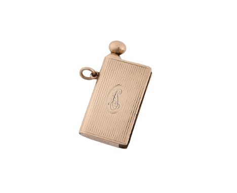 A 9 CARAT GOLD BOOK FORM LIGHTER LONDON IMPORT MARKS OBSCURED With reeded decoration and engraved AS within an oval reserve S