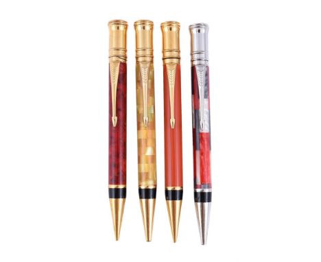 
	
		PARKER, DUOFOLD, SPECIAL EDITION 
		TWO PROPELLING PENCILS AND TWO BALL POINT PENS 
		Comprising, pencils: Big Red and J