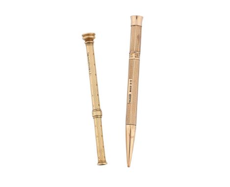
	
		TWO GOLD PROPELLING PENCILS
		S. MORDAN &amp; CO.
		A 9 carat gold propelling pencil, London 1936, with engine turned de
