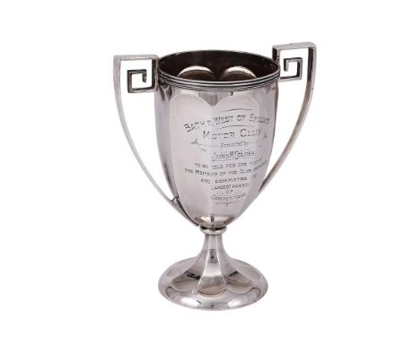 A SILVER TWIN HANDLED TROPHY CUP WALKER &amp; HALL, SHEFFIELD 1922 With twin loop handles, engraved with a presentation inscr