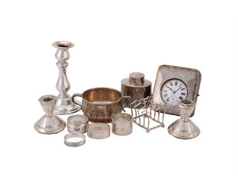 
	
		A COLLECTION OF SILVER ITEMS
		To include: an Edwardian tea caddy by George Nathan &amp; Ridley Hayes, Chester 1905, cha