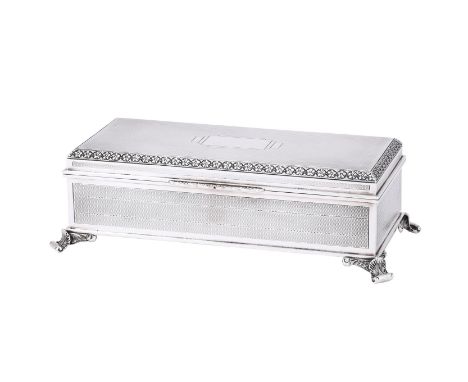 
	
		A SILVER MOUNTED RECTANGULAR CIGARETTE BOX
		A. E. POSTON &amp; CO. LTD., BIRMINGHAM 1939
		With engine turned decoratio