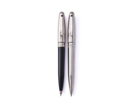 
	
		S. T. DUPONT, TWO PROPELLING PENCILS 
		Cap and Barrel: The first with chromed striated cap and barrel, the second with 