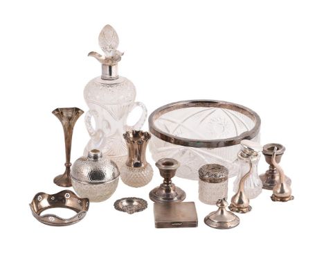 
	
		A COLLECTION OF SILVER AND SILVER MOUNTED GLASS ITEMS
		To include: a late Victorian silver mounted waisted cut glass de