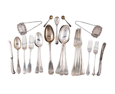 
	
		A COLLECTION OF SILVER FLATWARE
		Comprising: four Hanoverian pattern table forks, three table spoons, two dessert spoon
