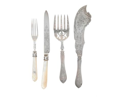 
	
		Y&nbspA VICTORIAN SILVER CARVING KNIFE AND FORK
		ABRAHAM DYSON, SHEFFIELD 1837
		Engraved with thistle decoration and m