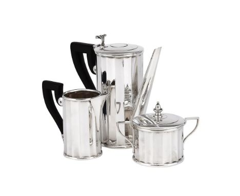 
	
		AN ITALIAN SILVER THREE PIECE FLUTED CYLINDRICAL TEA SET
		PAMPALONI, FIRENZE POST 1968 .925 STANDARD, SPONSOR&#39;S MAR