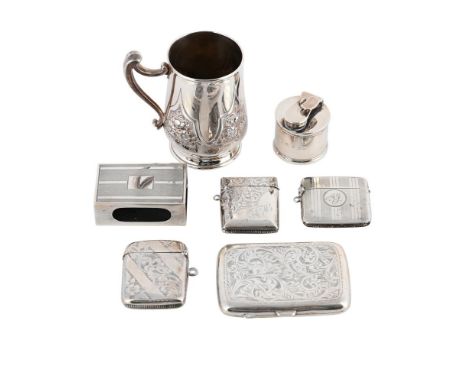 
	
		A COLLECTION OF SILVER ITEMS
		To include: a George III circular travel inkwell, maker&#39;s mark obscured, London 1811,