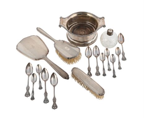 
	
		A COLLECTION OF SILVER AND SILVER MOUNTED ITEMS
		To include: a silver mounted bottle coaster by Roberts &amp; Belks Ltd