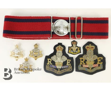 Collection of Royal Monmouthshire Engineers (Militia) Territorial Army insignia, cap badges, cloth and metal items, stable be