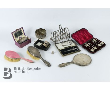 Miscellaneous silver, including a set of silver coffee spoons and sugar nips in the original box Birmingham hallmark mm M. Br