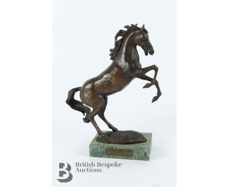 Ruth van Ruyckevelt (1931-1988) sculpture entitled 'Rearing Stallion' approx 31 cms h, nr 10/12 mounted on a green marble pli