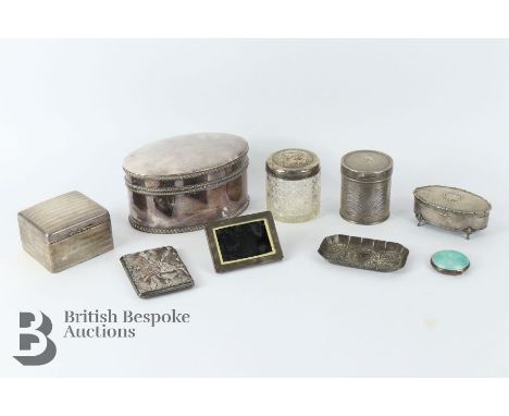 Miscellaneous silver, including cylindrical cannister with engine-turned finish, Sheffield hallmark, dated 1960, mm Mappin &a