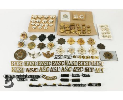 A large collection of insignia to the army service corps cap badges, metal and anodised. With shoulder titles, buttons, Offic